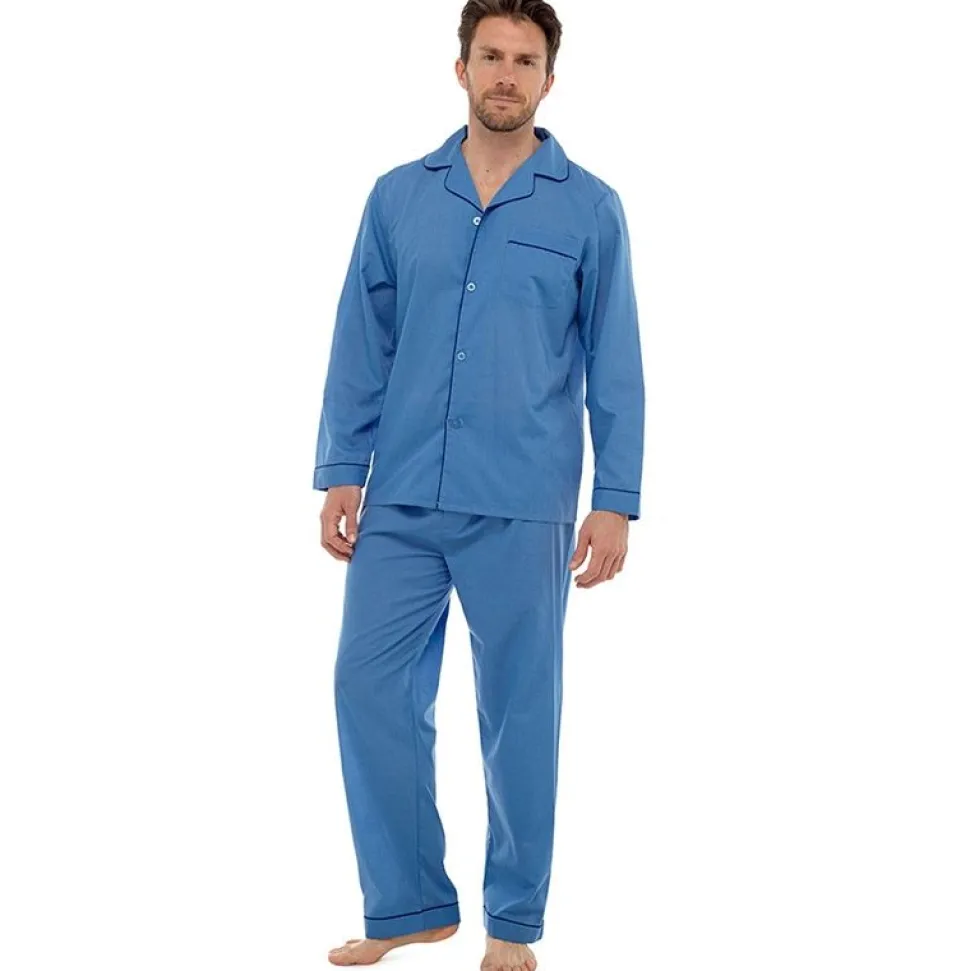 Mens Cotton Rich Plain Light Blue Pyjamas