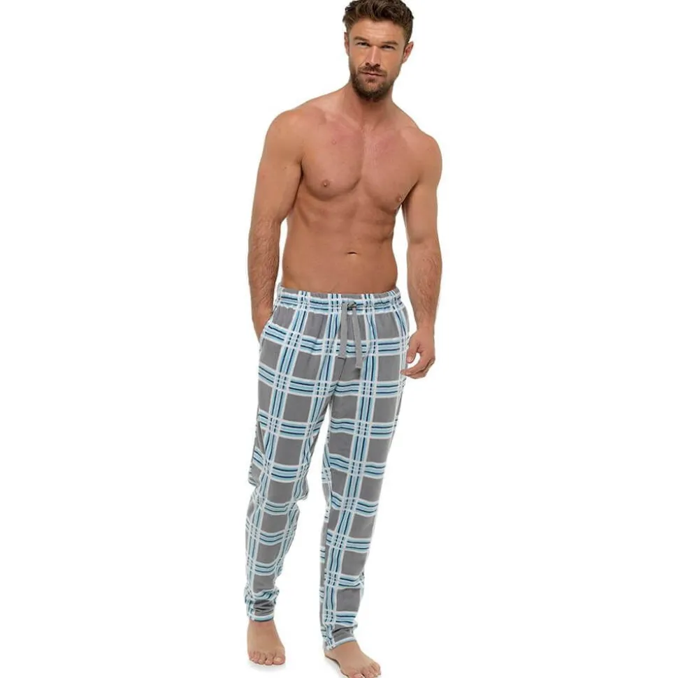 Men's Micro Fleece Navy Check Pyjama Bottoms