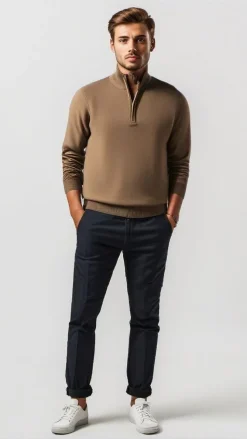 Men's Redwood Half Zip Sweater Taupe