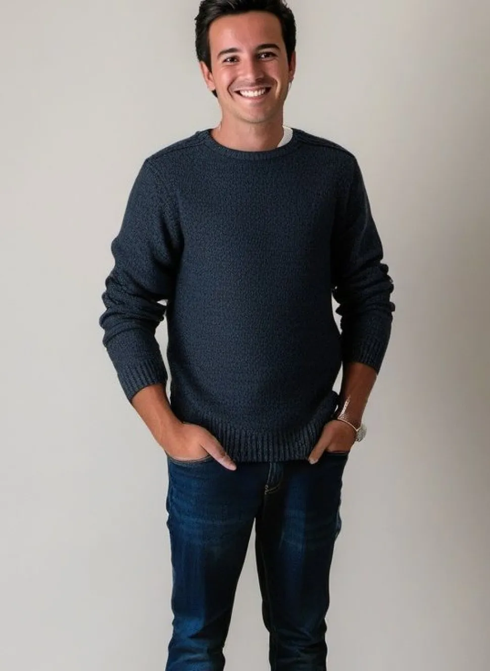 Men's Round Neck Twill Sweater Navy