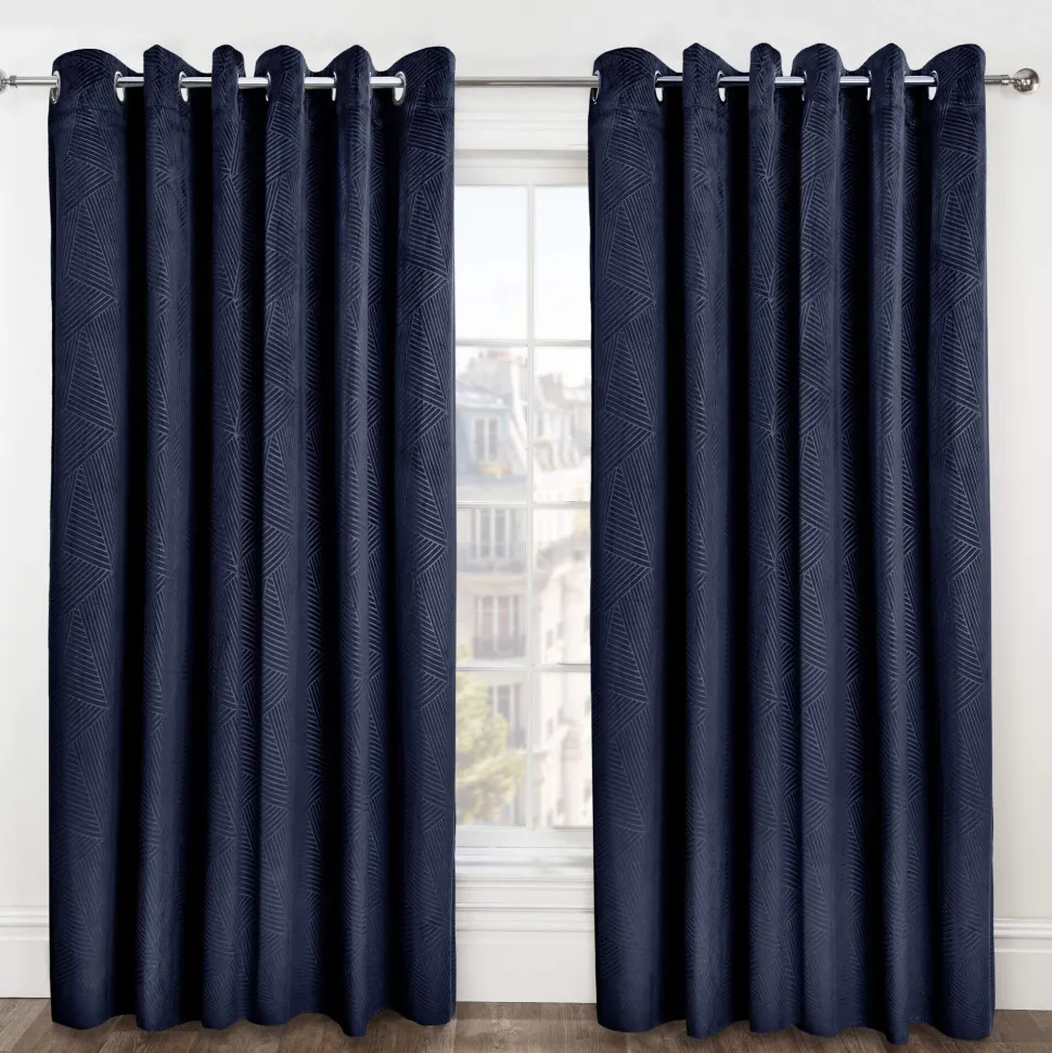 Midnight Velvet Eyelet Curtains Navy