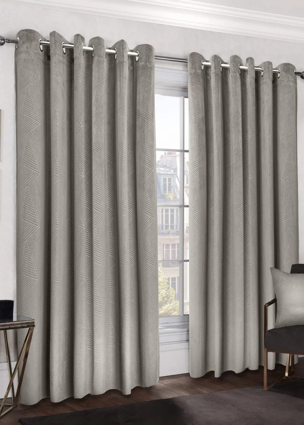 Midnight Velvet Eyelet Curtains Stone