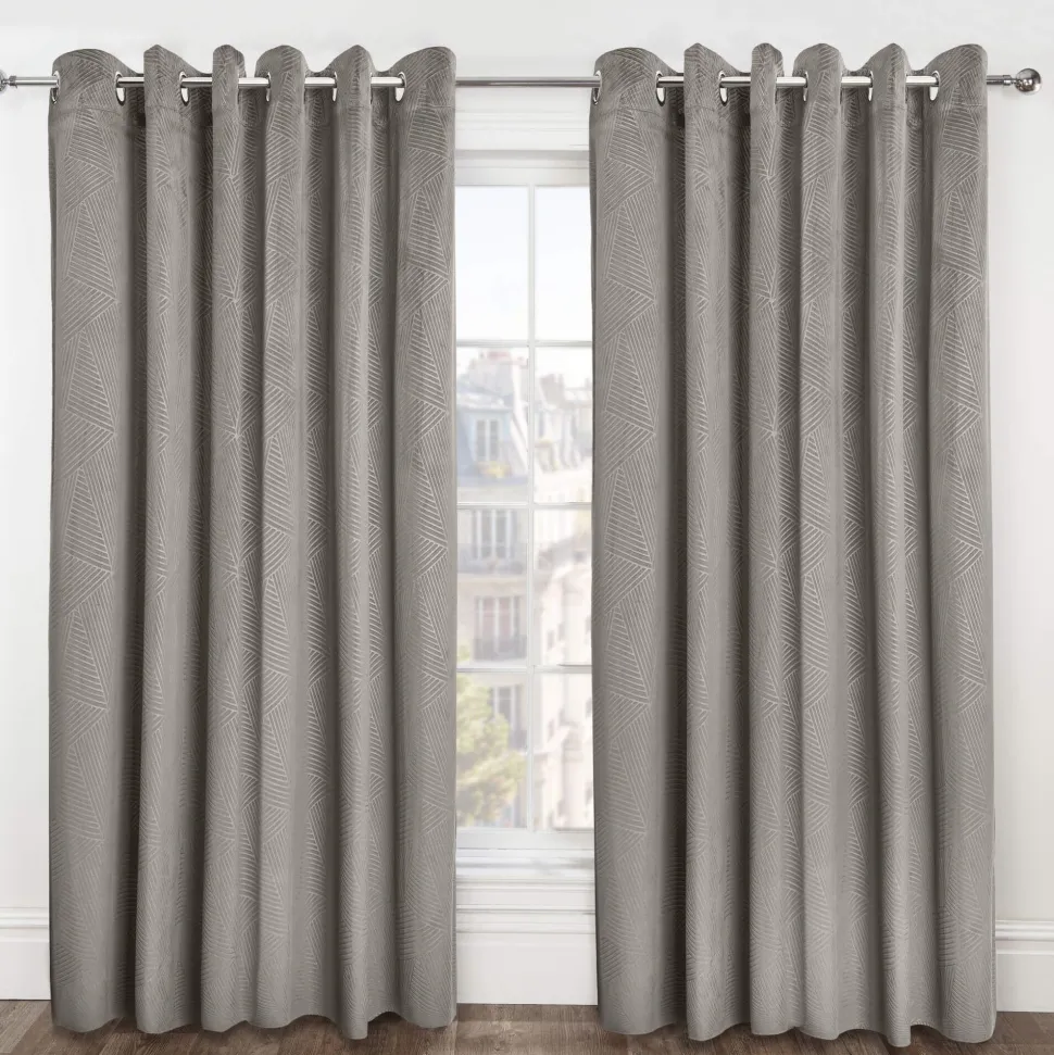 Midnight Velvet Eyelet Curtains Stone
