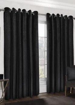Midnight Velvet Eyelet Curtains Black