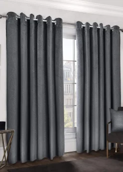 Midnight Velvet Eyelet Curtains Charcoal