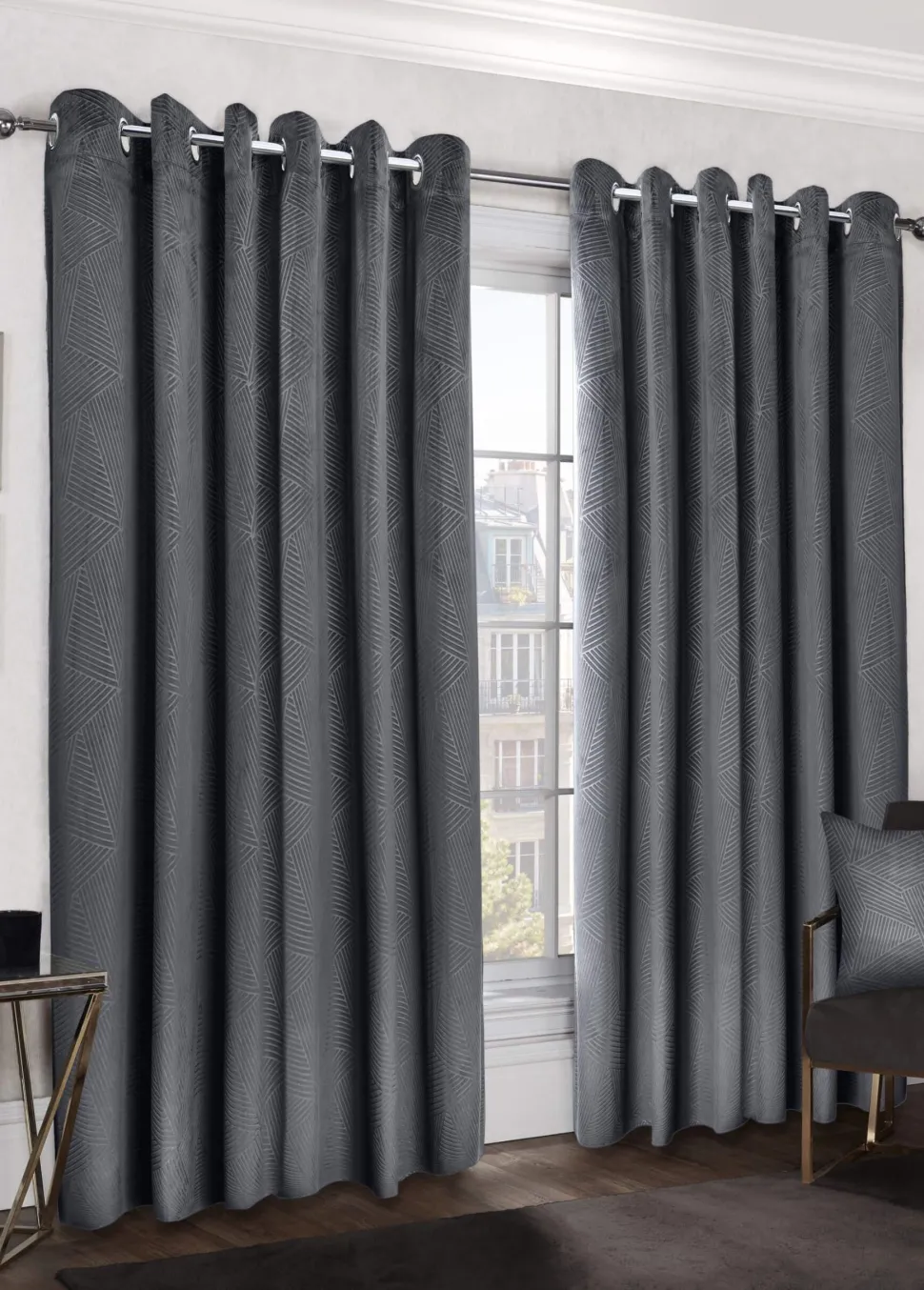 Midnight Velvet Eyelet Curtains Charcoal