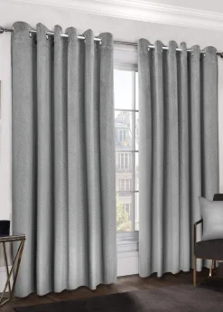 Midnight Velvet Eyelet Curtains Silver