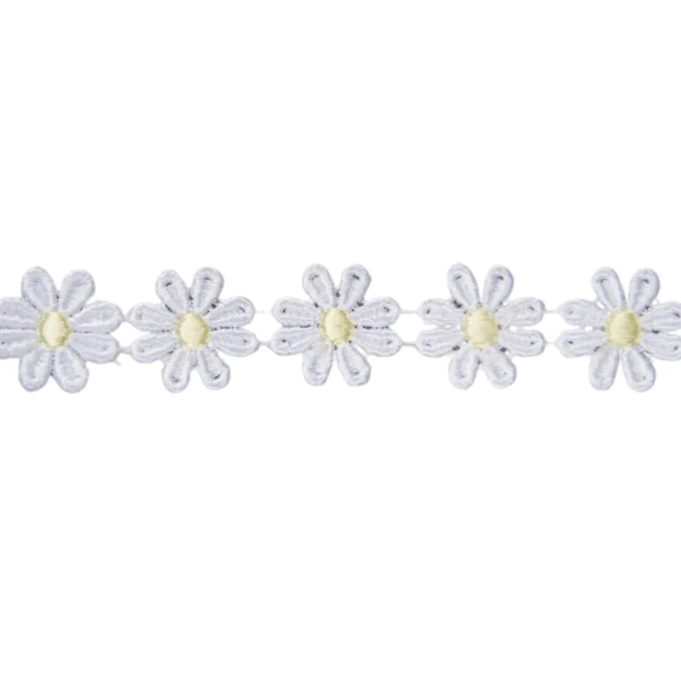 24mm Daisy Design Polyester Guipure - White/Lemon