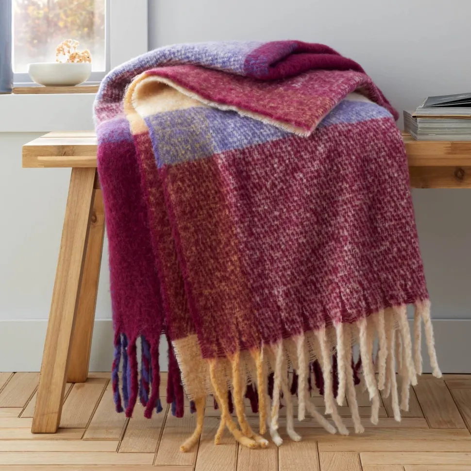 Mohair Check Throw Plum by Catherine Lansfield