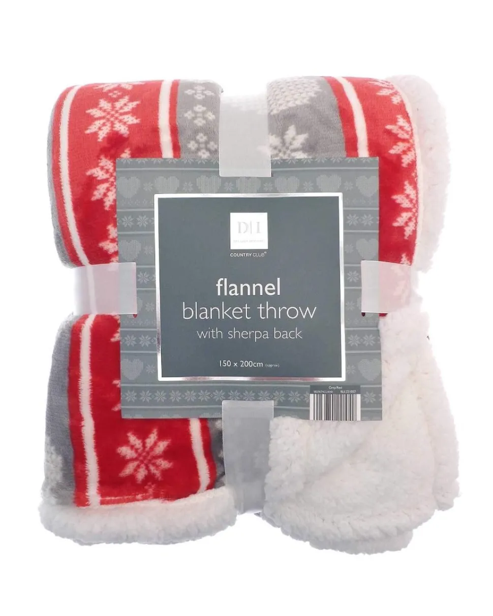 Nordic Print Flannel Throw with Sherpa Back 150x200cm