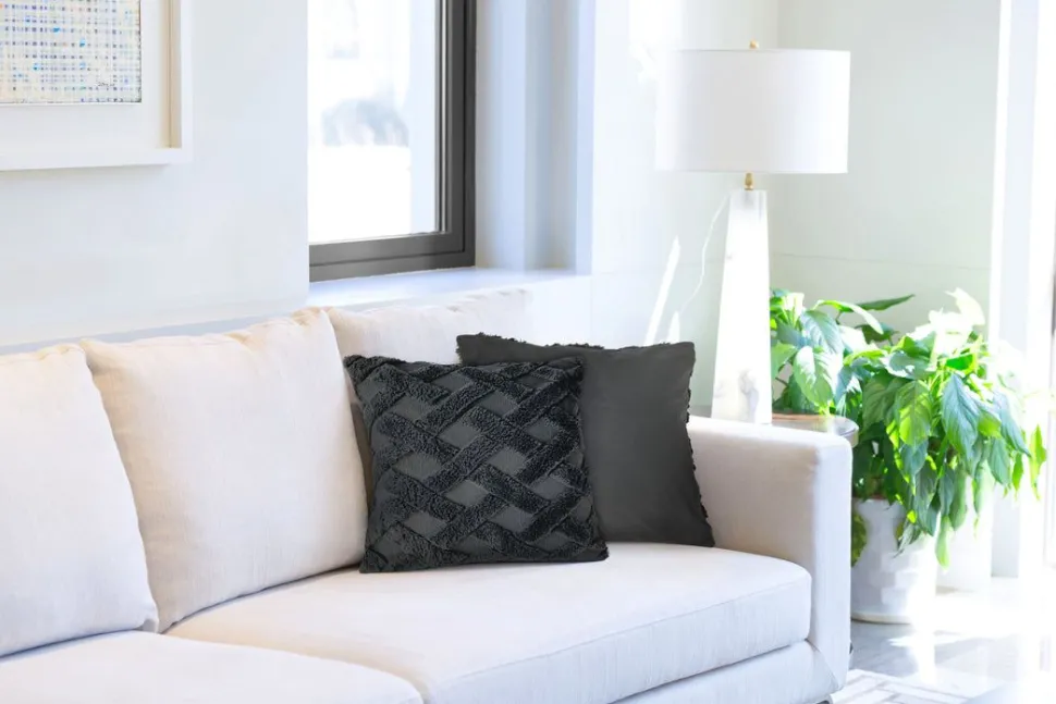 Nyla Soft Plush Cross Hatched Black Cushion Cover