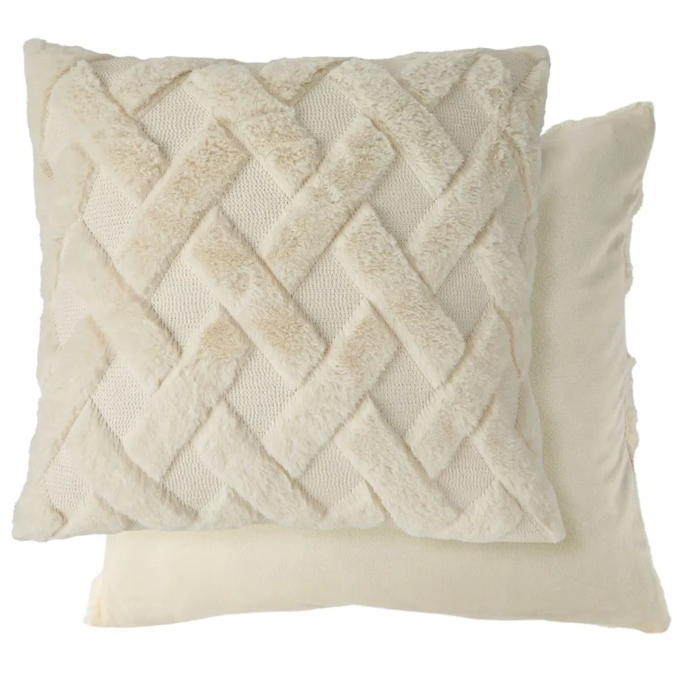 Nyla Soft Plush Cross Hatched Cream Cushion Cover
