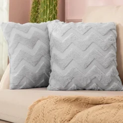 Nyla Soft Plush Zig Zag Silver Cushion Cover