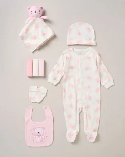 8-Piece Pink Teddy Bear All-in-One Baby Gift Set