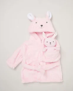 Pink Baby Bunny Dressing Gown with Toy
