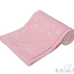 Plush Pink Star Blanket with Pom Trim