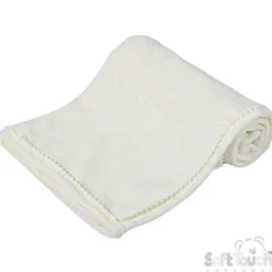 Plush White Star Blanket with Pom Trim