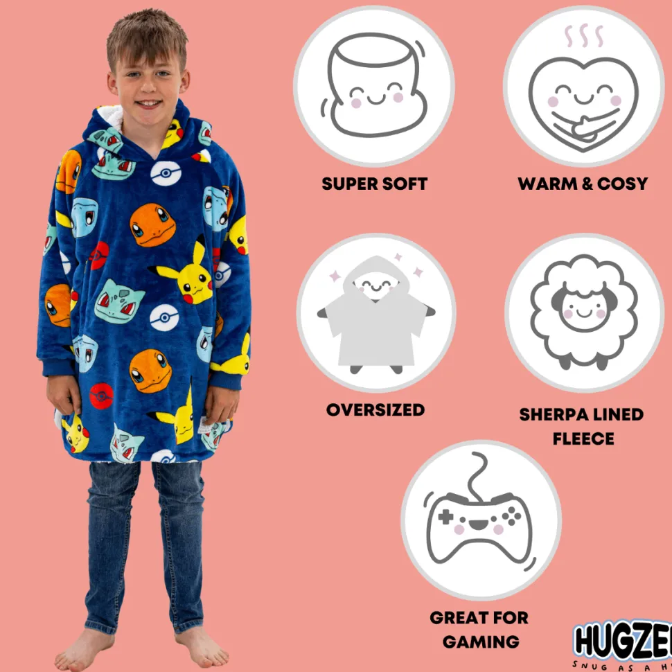 Pokemon Badges Hugzee Hooded Blanket Medium