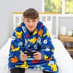 Pokemon Badges Oversized Hugzee Wearable Fleece Hoodie – Large