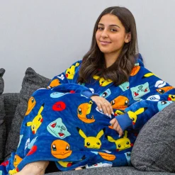 Pokemon Badges Oversized Hugzee Wearable Fleece Hoodie – Large