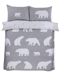 Polar Bear Grey Brushed Cotton Duvet Cover Set