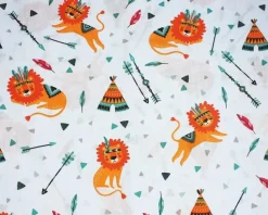 Printed Polycotton Fabric Sleeping Lions White