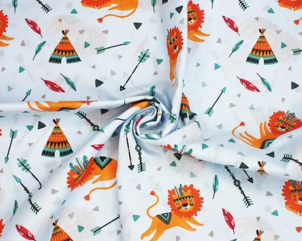 Printed Polycotton Fabric Sleeping Lions Blue