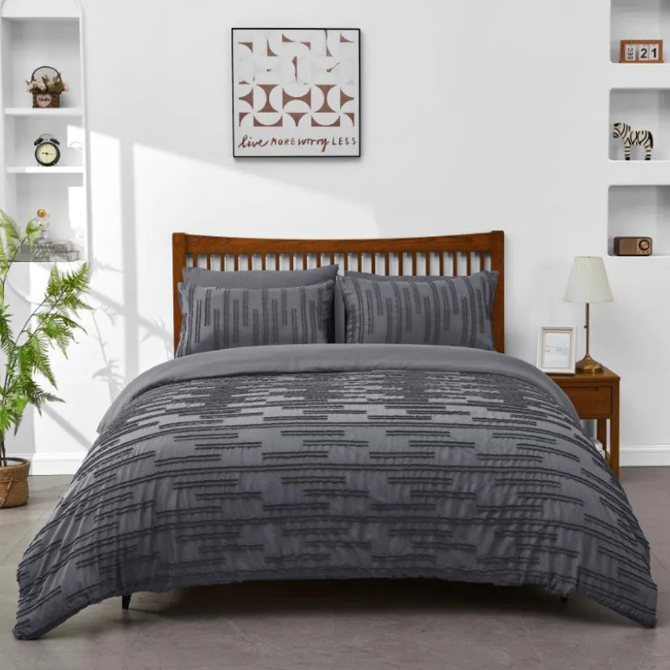 Quincy Tufted Duvet Cover Set Charcoal