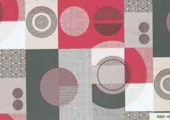 Red and Grey Abstract Print PVC Oil Cloth - Price by the metre