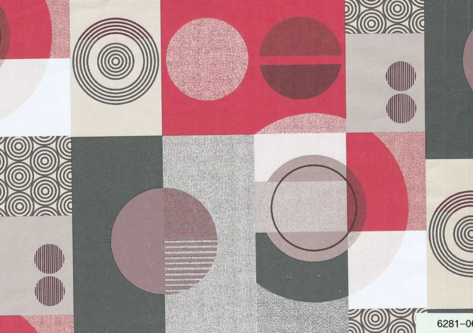 Red and Grey Abstract Print PVC Oil Cloth - Price by the metre