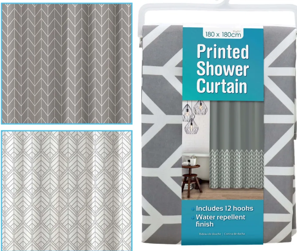 Shower Curtain Printed 180 x 180cm - Assorted