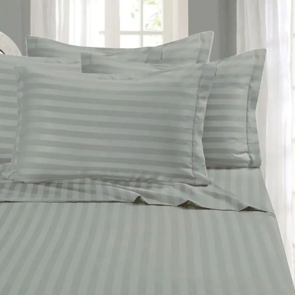 Silver Satin Stripe Flat Sheet Soft Touch