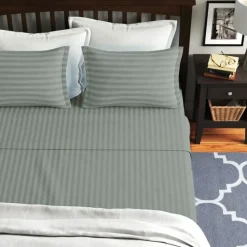 Silver Satin Stripe Flat Sheet Soft Touch