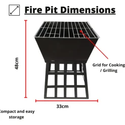 Square Fire Pit with Grill - Black