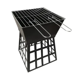 Square Fire Pit with Grill - Black