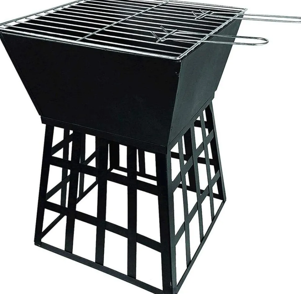 Square Fire Pit with Grill - Black