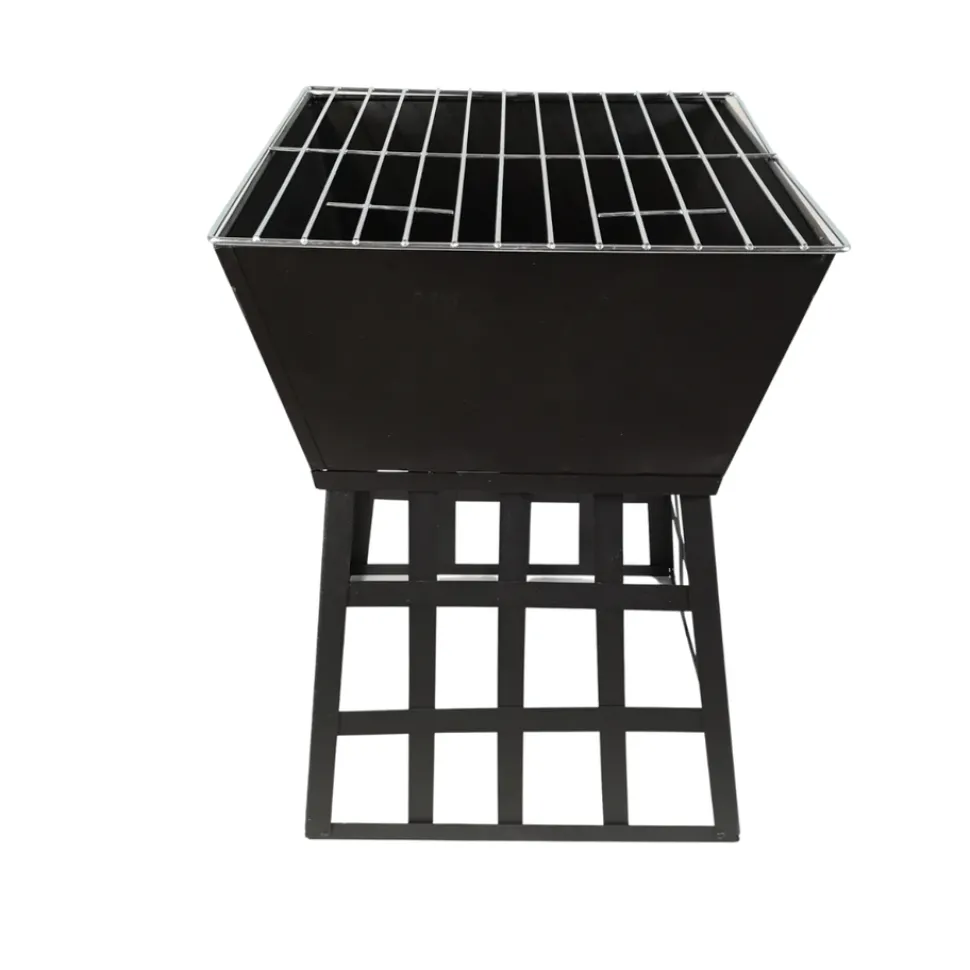 Square Fire Pit with Grill - Black