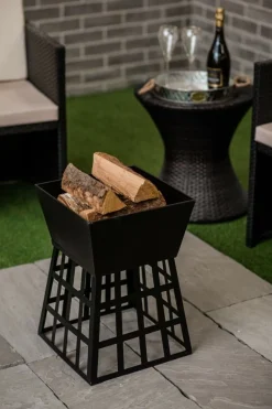 Square Fire Pit with Grill - Black