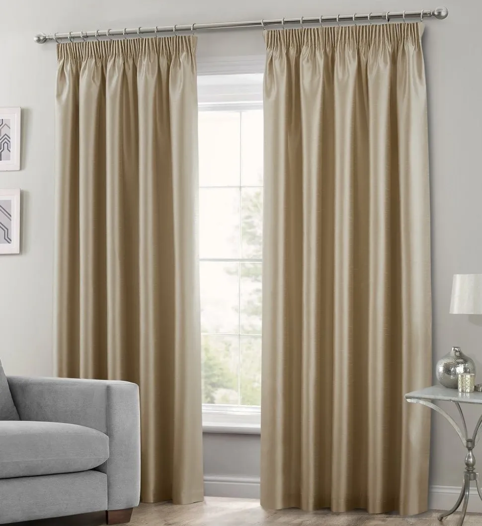 Tape Top Curtains Faux Silk Latte