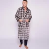 Tartan Check Charcoal Plush Men's Bathrobes