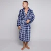 Tartan Check Navy Plush Men's Bathrobes