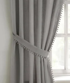 Tobago Lined Tape Top Curtain Pair Grey