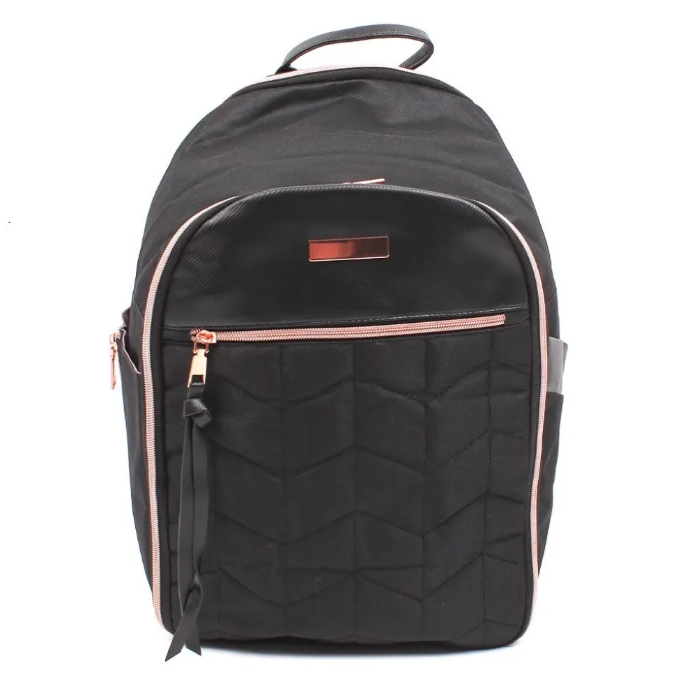 Travel Underseat Backpack Black with Rose Gold Trim