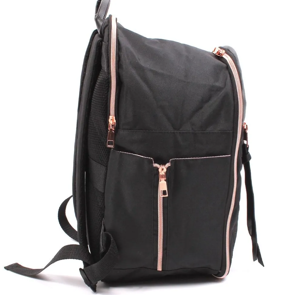 Travel Underseat Backpack Black with Rose Gold Trim