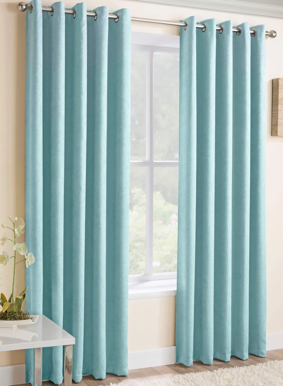 Vogue Woven Eyelet Curtains Sky Blue by Enhanced Living