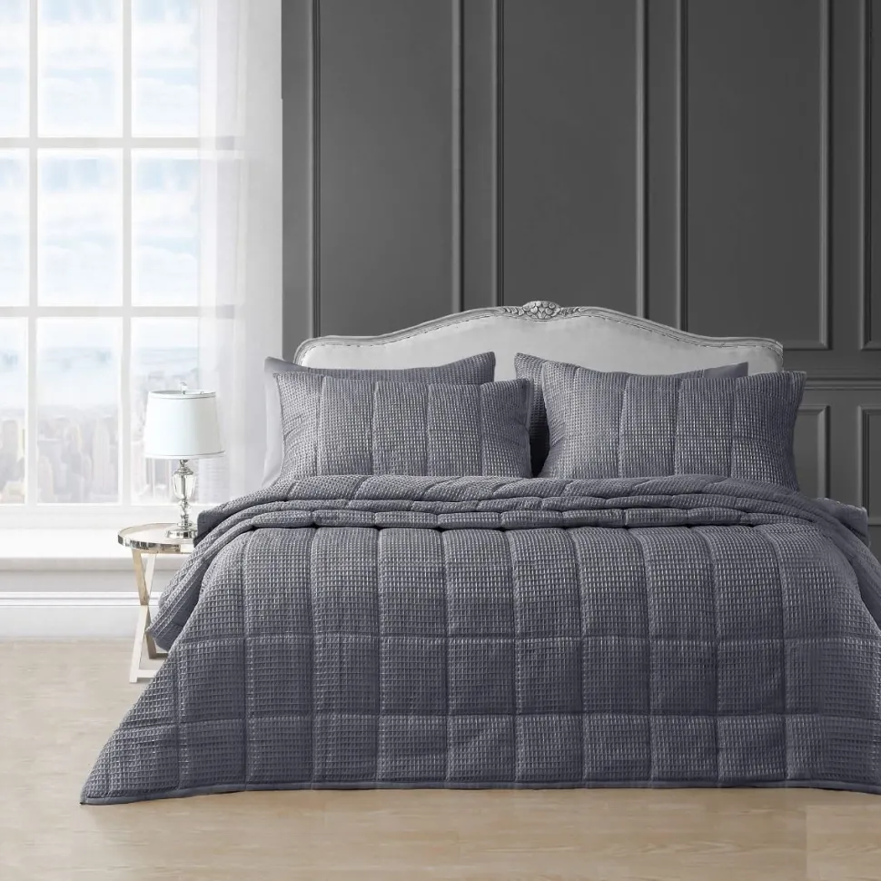 Waffle Weave Bedspread Set Charcoal by Velosso