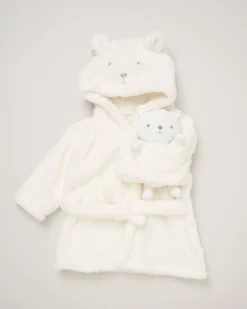 White Baby Bear Dressing Gown with Toy