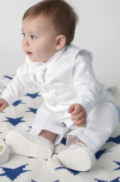White Floral 4 Piece Christening Suit