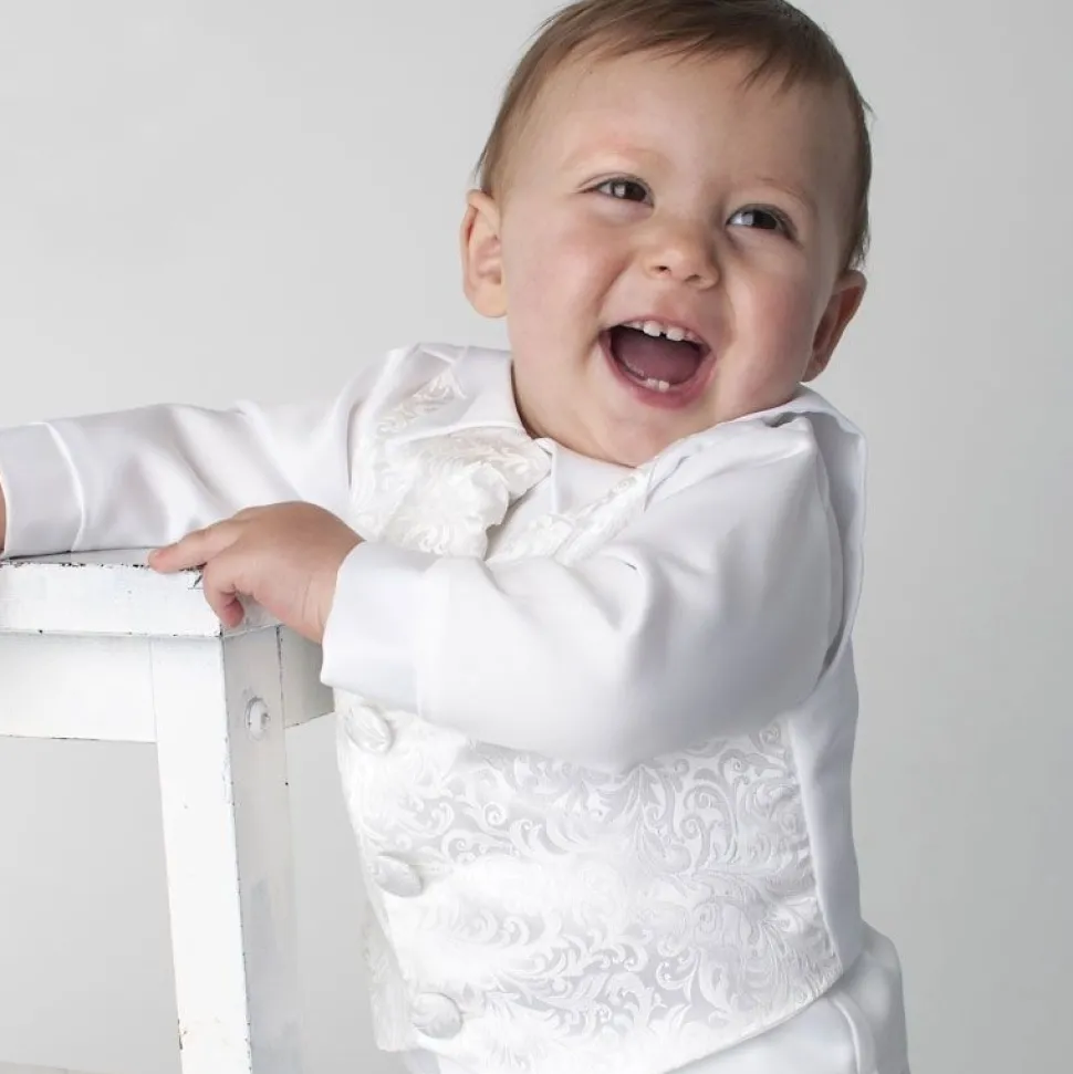 White Floral 4 Piece Christening Suit