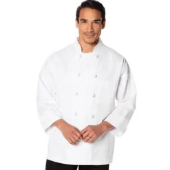 White Knotted Button Chef Jacket